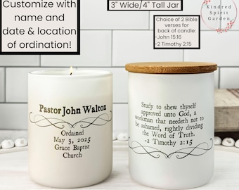 Pastor Ordination Gift Candle w Scroll Design, Ordination Gift, Gift for Ordained Pastor, Pastor Gift, Unscented Candle, 10oz Small Candle