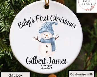 Boy Baby’s First Christmas Ornament, Baby Boy Christmas, Snowman, Personalized Baby Christmas Ornament, Custom Baby Boy Ornament, Baby's 1st