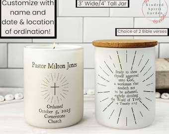 Pastor Ordination Gift Candle w Burst Design, Ordination Gift, Gift for Ordained Pastor, Pastor Gift, Unscented Candle, 10oz Small Candle