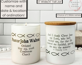 Pastor Ordination Gift Candle with Fish Design, 10oz Small Candle, Available Unscented