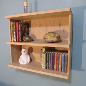 Red Oak Hanging Bookcase | Wall Mountable • Solid Red Oak • 2-Tier Mounted Bookcase