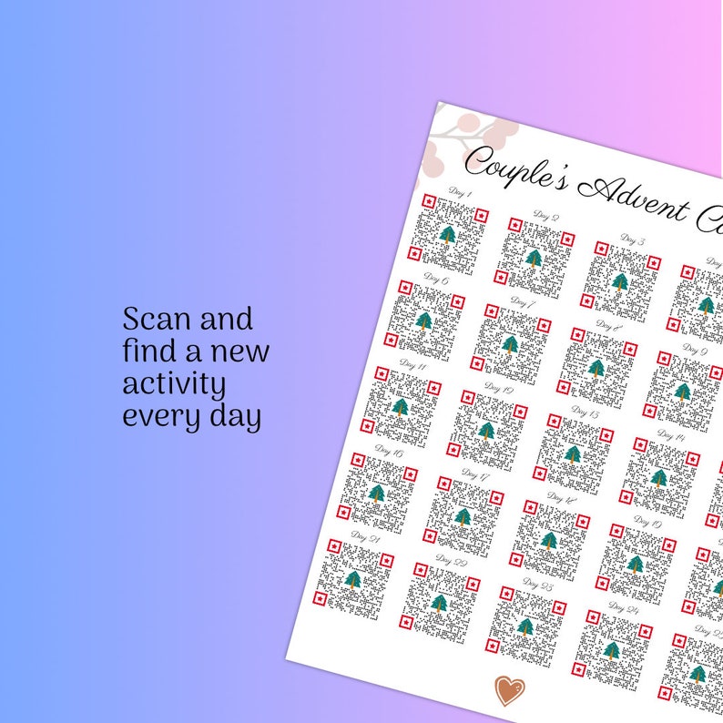 Couple's Advent Calendar With Daily Activity QR Codes A Journey of Love