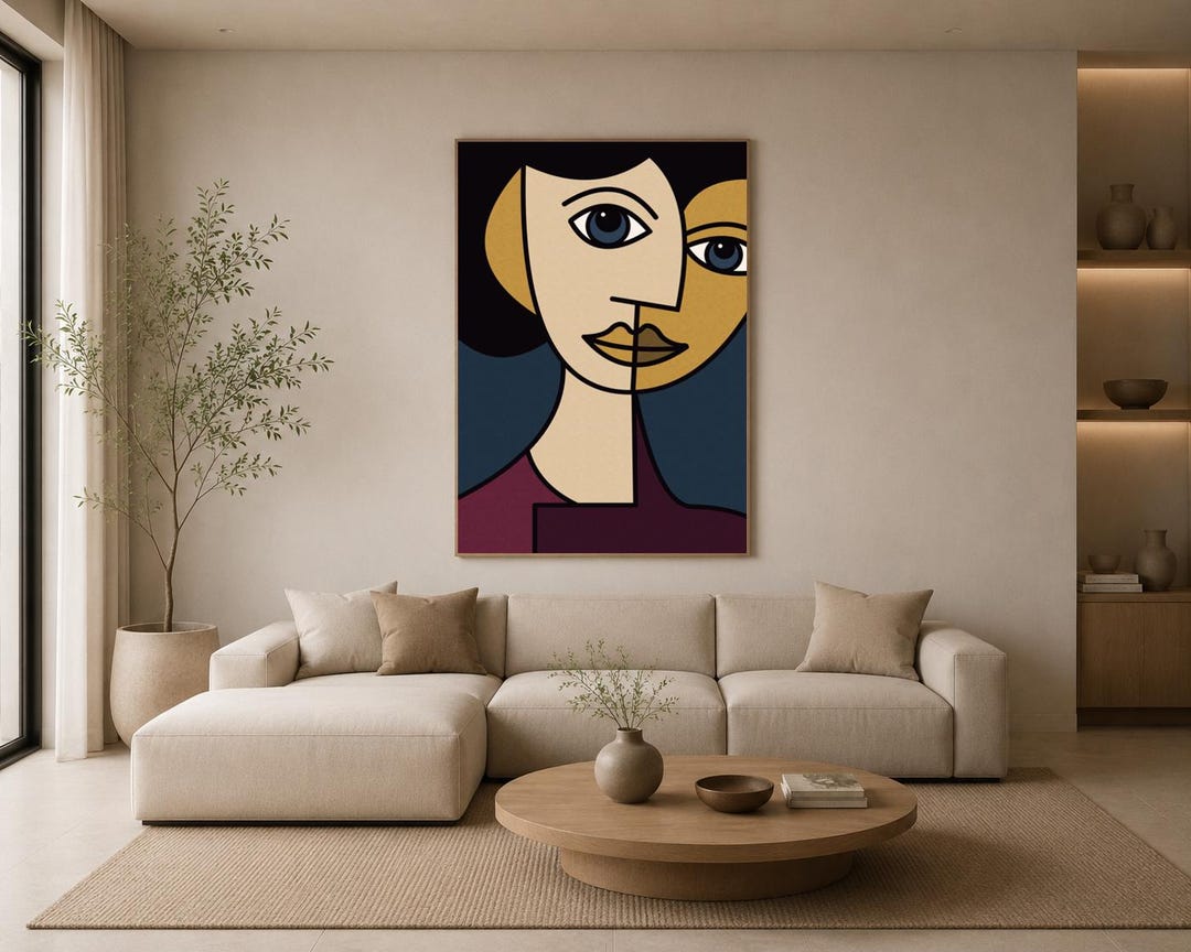 Cubist Woman Wall Art, Abstract Geometric Portrait Print (digital ...