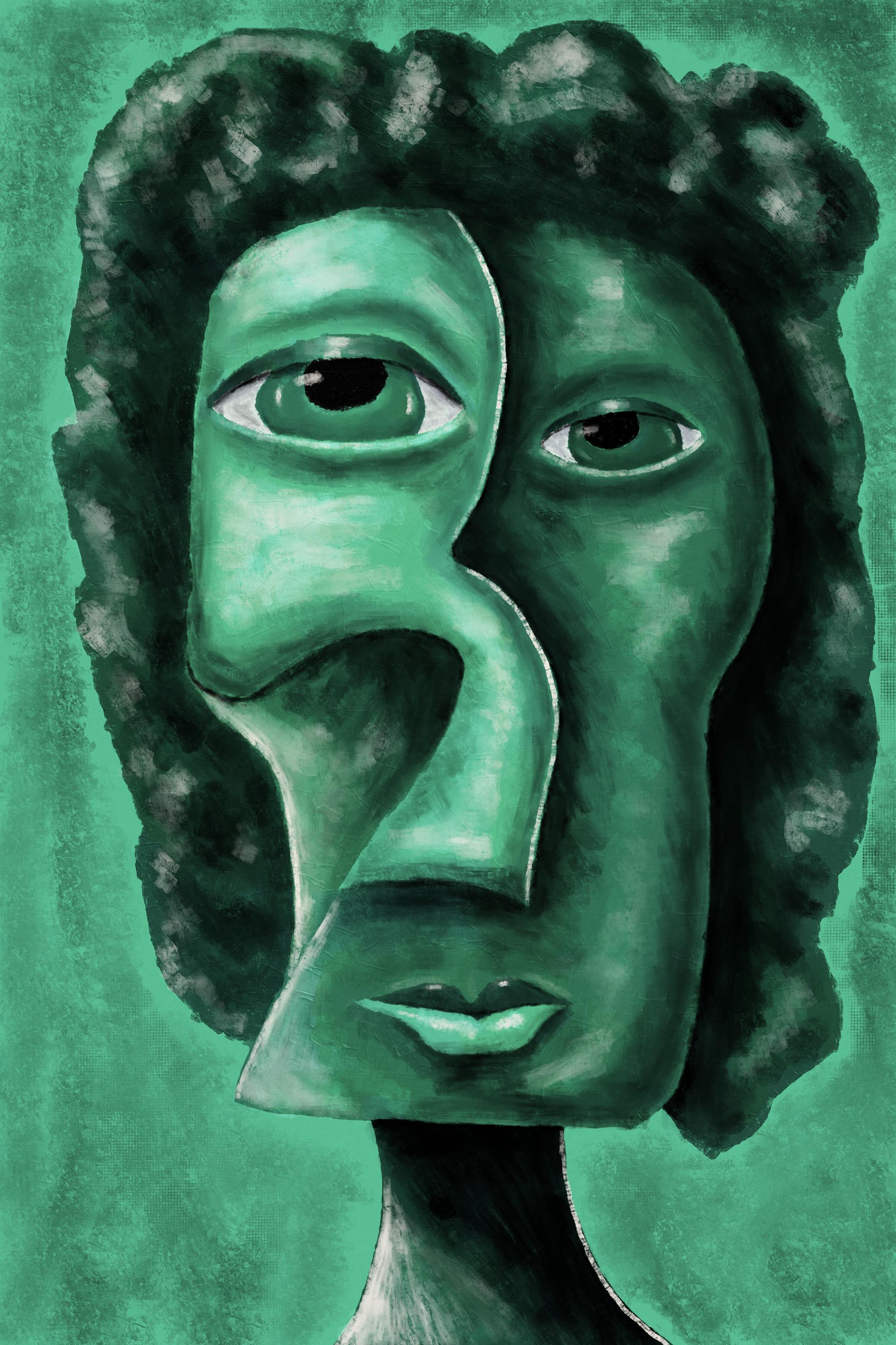 Emerald Green Cubism Print Set, Abstract Portrait, Modern Gallery Wall ...