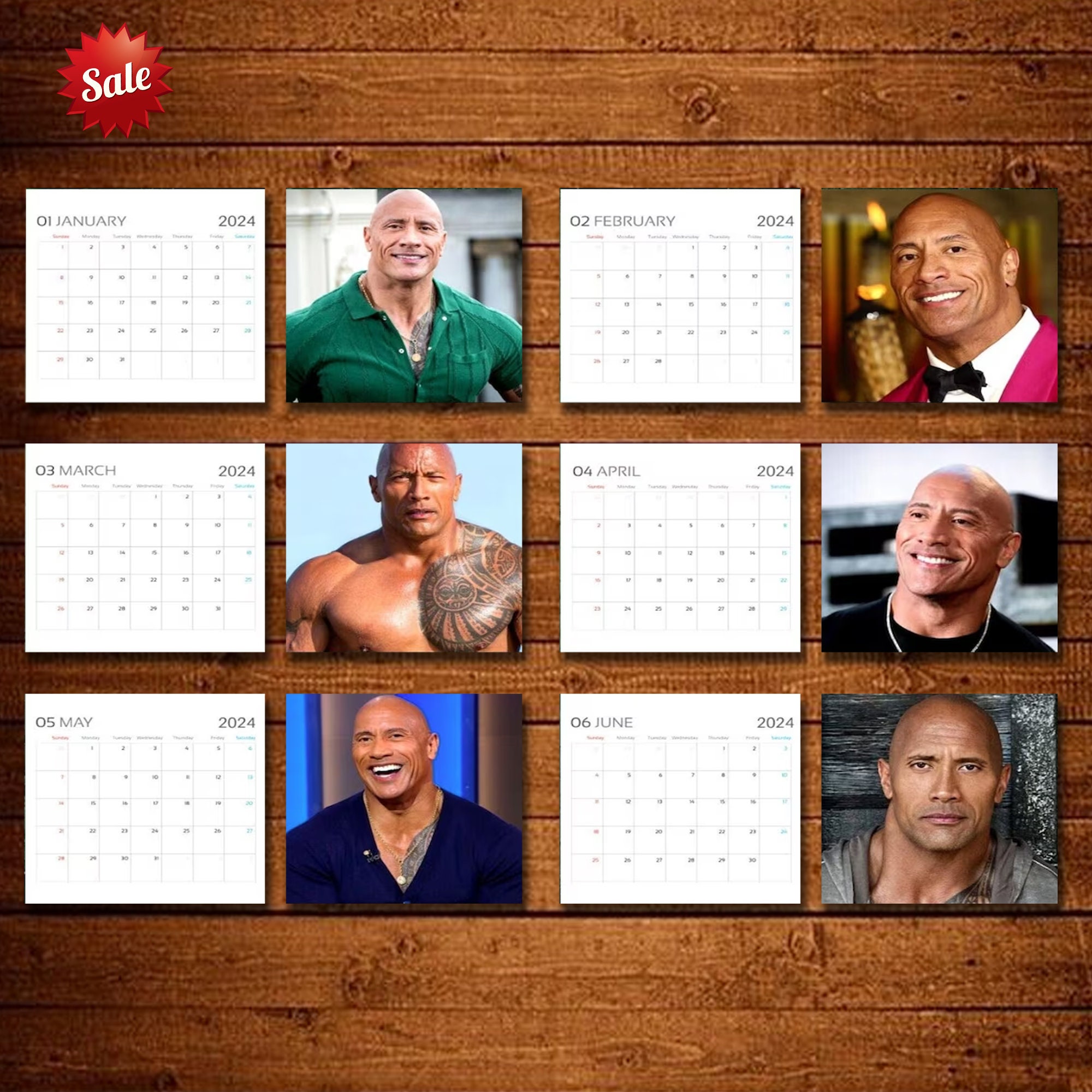 2024 Dwayne Johnson Wall Calendar, Dwayne Johnson 2024 Celebrity Desk