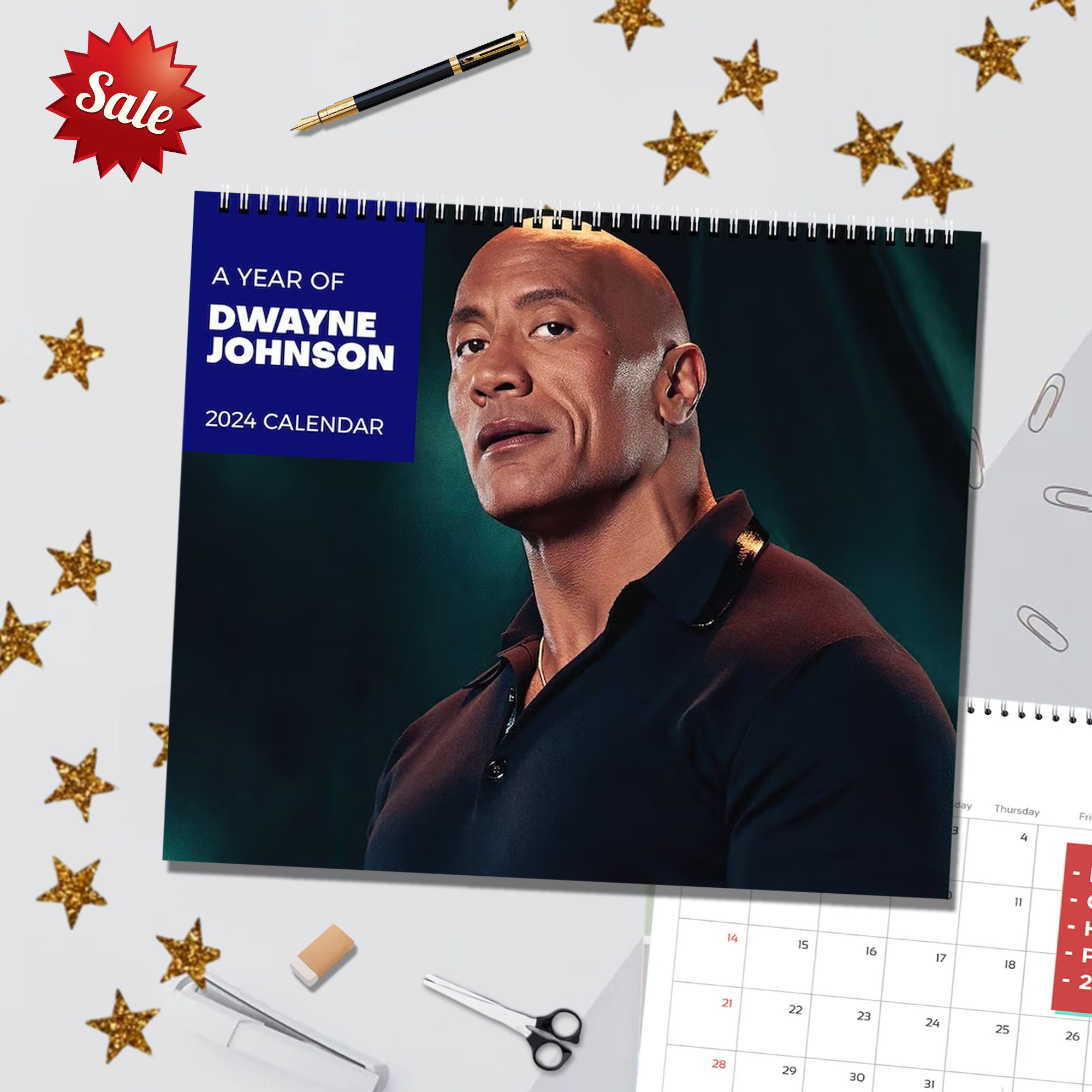 2024 Dwayne Johnson Wall Calendar, Dwayne Johnson 2024 Celebrity Desk