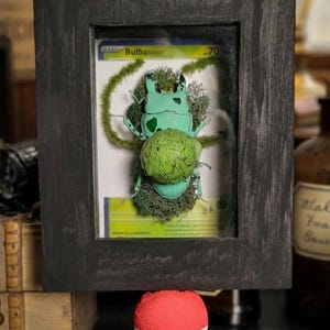 Stag Beetle "Bulbasaur" Art – Framed Pokemon-Inspired Oddity Display (Custom Pokeball Stand!)
