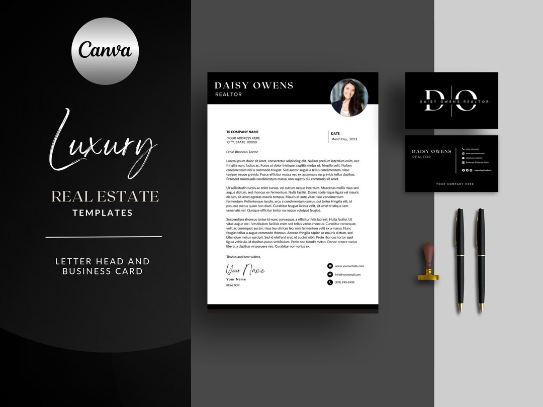 Luxury Real Estate Canva Templates Elegant and Professional Letterhead ...