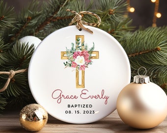 Personalised Baptism Ornament, Baptism Gift for Girl, Christening Gift from Godmother, Christened Keepsake, Baptism Gift Girl Catholic Cross