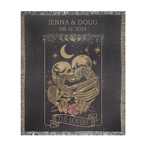 The Lovers Personalized Wedding Gift Goth Tapestry Woven Blanket Skeleton Couple Custom Blanket Goth Engagement Gothic Tapestry Tarot Card