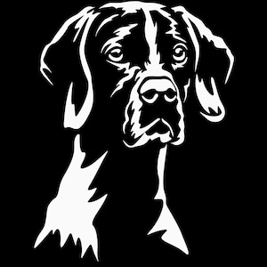 Könnte beinhalten: Schwarz-weiße Silhouette eines Hundekopfes. Der Hund hat Hängeohren und eine lange Schnauze.