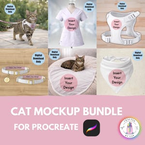 Pet Cat Mockup Bundle for Procreate | Cat Harness, Collar, Bandana & Scrubs Mockups | Editable Procreate Template | Cat Product Mockups