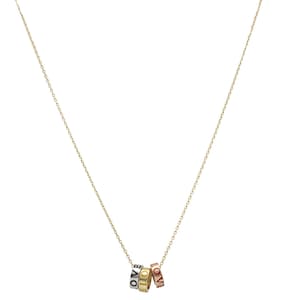 14 Karat Three Tone Gold Three Love Rings Necklace