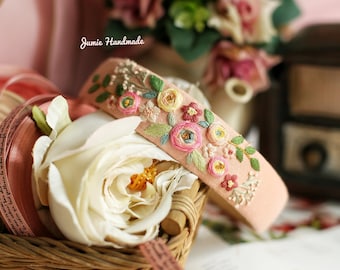Floral Embroidered Headband, Vintage Boho Hair Accessories, Linen Turban, Cute Headband, Gift For Her, Daisy Cute Embroidery Headband