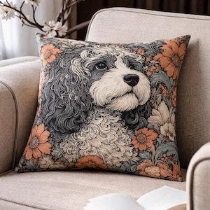 Dog Pillow Cover: Cavapoo William Morris Poodle Doodle, Outdoor/Indoor Home Decor