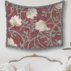 William Morris Tapestry Blanket: Botanical Art Nouveau Woven Throw