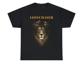 Cazadores de leones; León; Camiseta; Negro; Camisa; Unisexo; Tee; Ropa; Conquista tus temores; Perseguir sus sueños