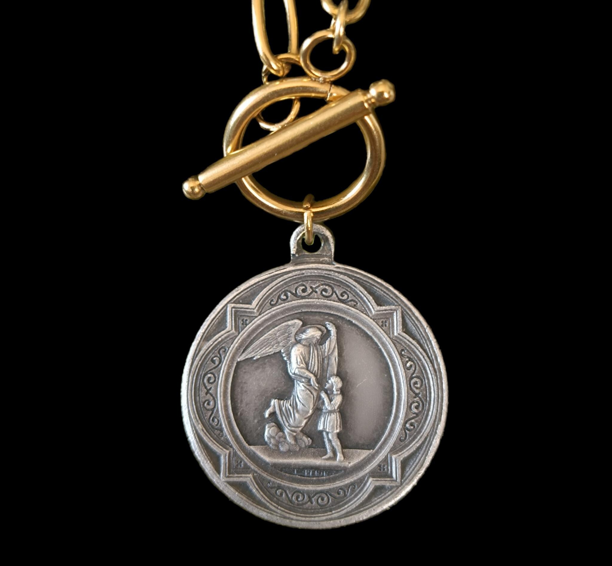 Chaîne En Argent Avec Médaillon Religieux Début 1900 - Occasion - Style Vintage