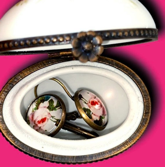 Boucles D'oreilles Vintage En émail De Limoges – Pièce Unique Signée, Idéale Pour Un Look élégant !