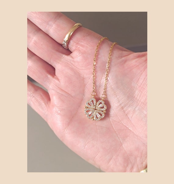 Collier Porte-bonheur Trèfle à 4 Feuilles - Cristal Zircon - Chaîne Dorée 45-50cm