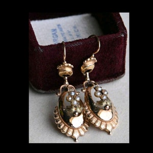 Superbes boucles d'oreilles esprit antique Art Déco or serties petites perles blanc nacré image 6