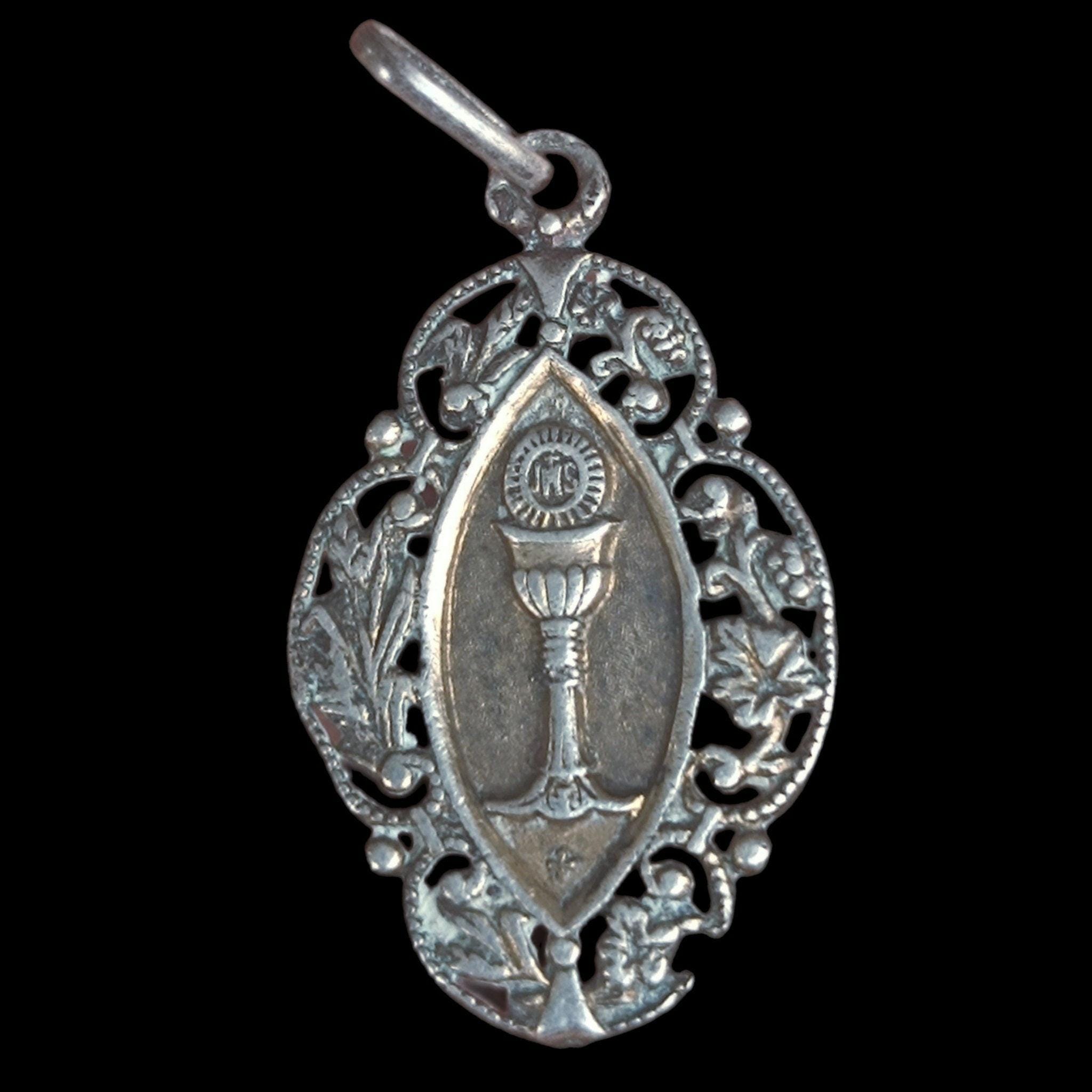 Pendentif Médaille Fleur Argenté Vintage - Bijou Religieux Ou Floral - Métal Argenté - XXe Siècle