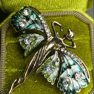 Spilla Stile Art Nouveau Argento 925 Marcasite Tonda e Smalto