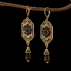 Boucles D’oreilles Pendantes Bohème – Doré Et Noir Avec Perle, Neuf Sans Emballage