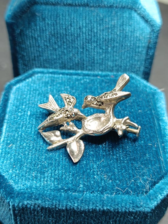 Broche Art Nouveau Vintage En Argent Et Marcassite - Motif Oiseau Animalier, Occasion