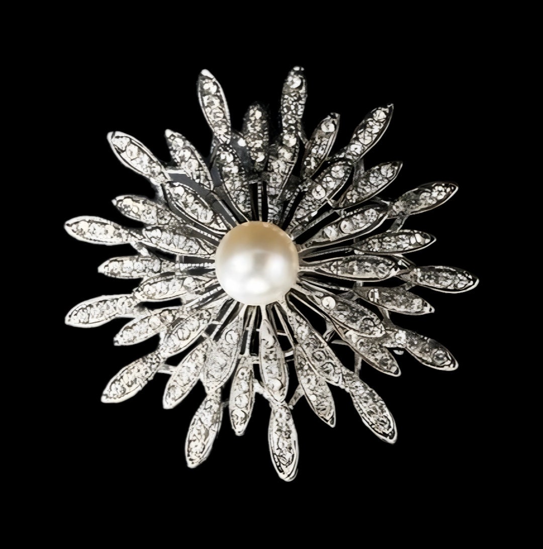 Très Grande Broche De Couturier Or Avec Perles Et Pampilles - Superbe Occasion
