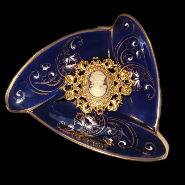 Très bel ensemble :  coupelle à bijoux en porcelaine de Limoges vintage époque 1950/60  porcelaine artistique estampillée F.M