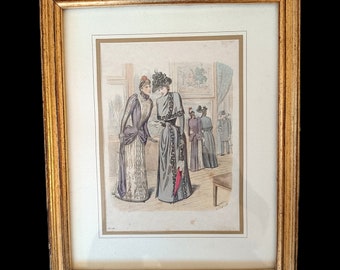 Très belle Lithographie illustration antique fin 18 ème siècle : la mode à Paris numérotée G.T 553 signée pour collectionneur avisé !