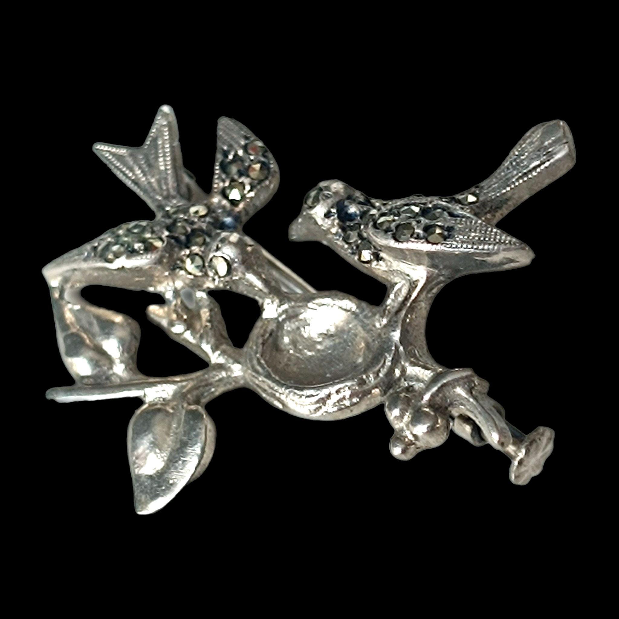 Broche En Argent Décor Oiseaux Flam France Art Déco - Occasion, Bijou Vintage