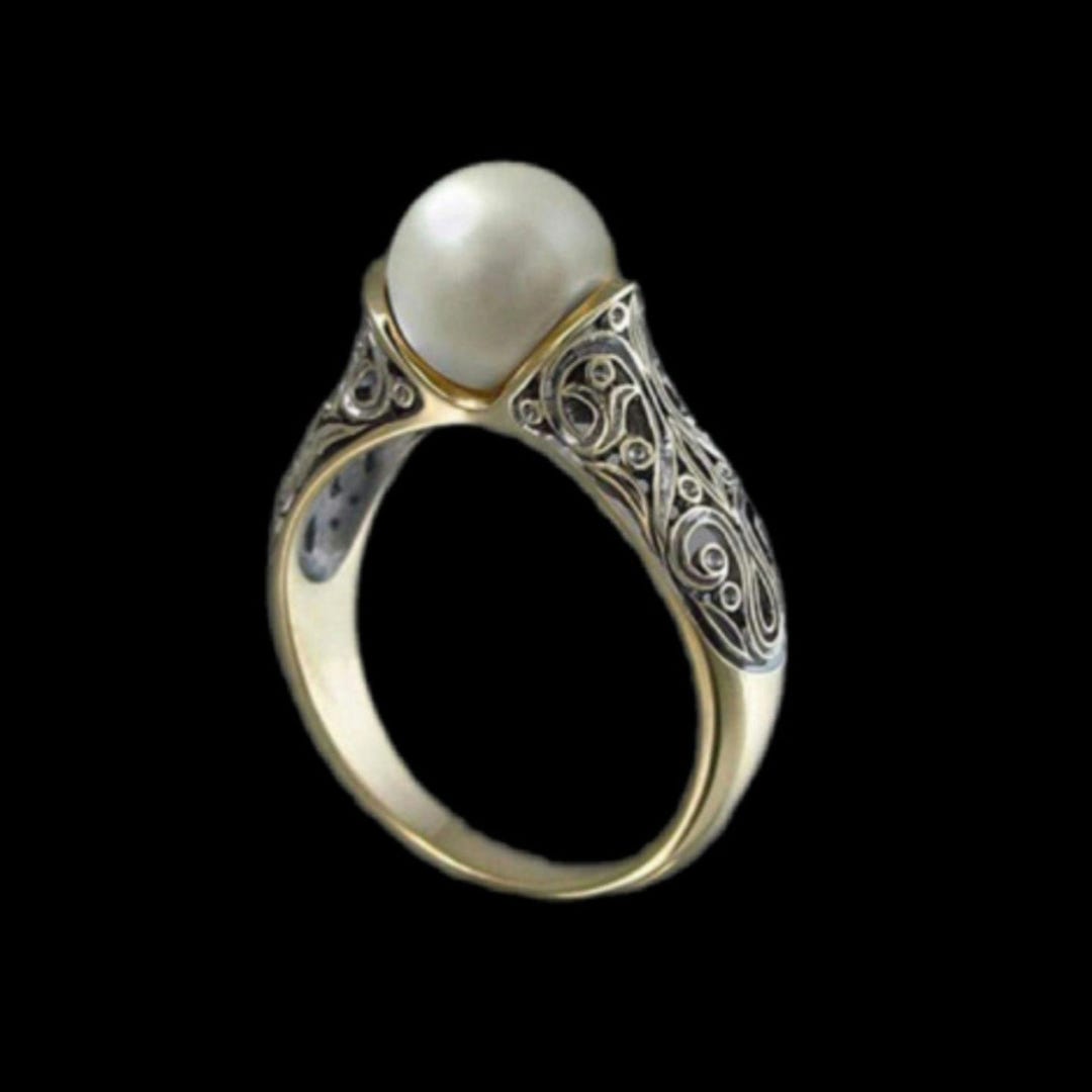 Bague Ouverte Dorée Avec 2 Perles Nacrées - Taille 54-55 - Fantaisie - Neuf Sans Emballage