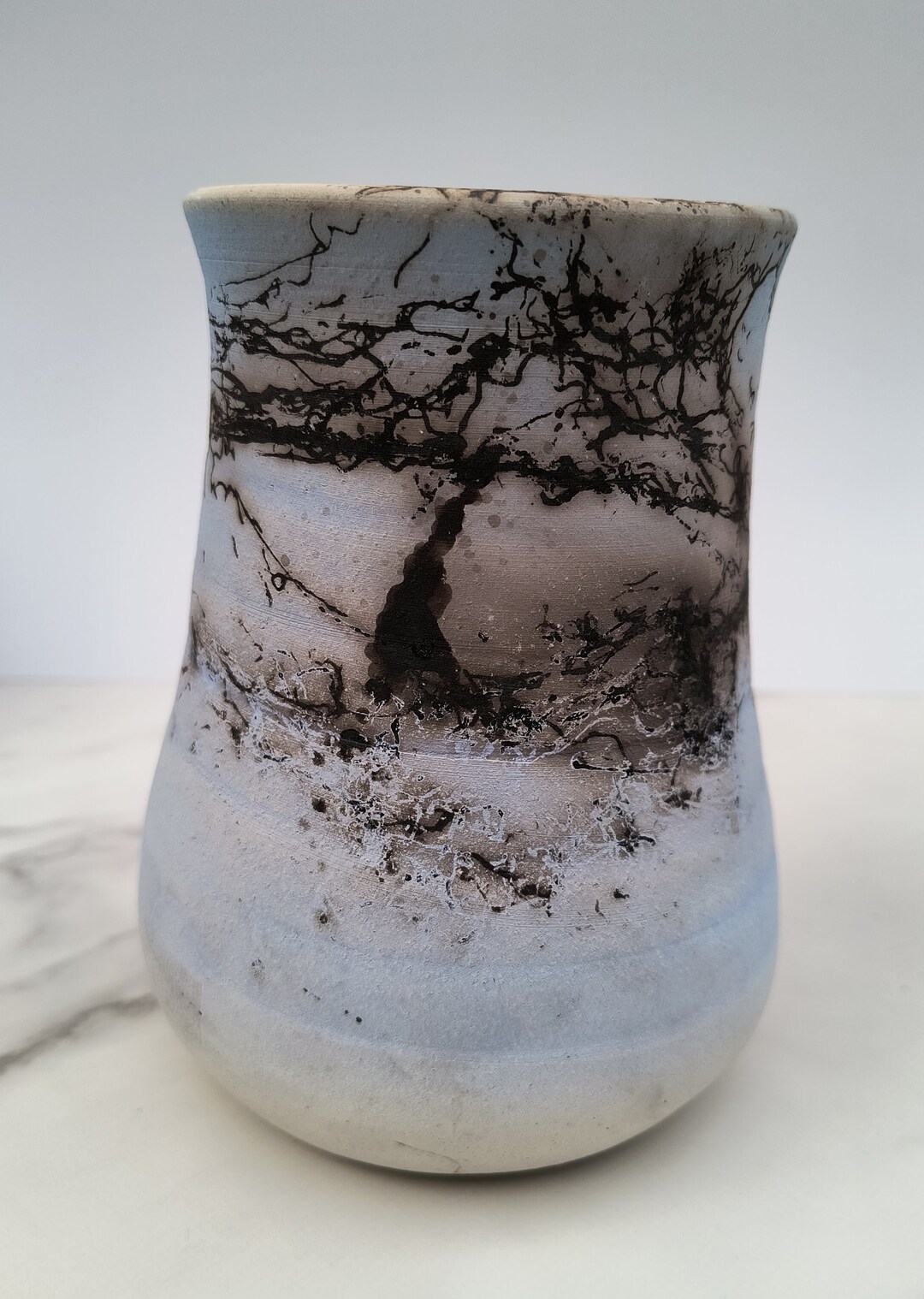 Raku Vase Horse Hair Raku Blue Etsy