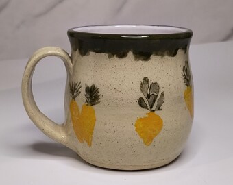 Harvest Mug, Garden, Handmade Pottery, Carrots, Radish, Hand Painted