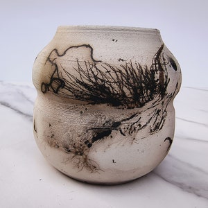 Horse Hair Raku Vase, Decorative Gourd, Pottery Feathers