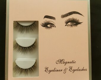 Super Natural Magnetic eyelash with eyeliner and tweezer 3 x set.