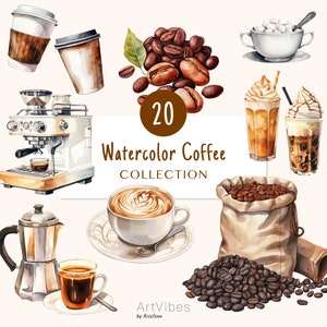 Caffè acquerello / Pacchetto caffè / PNG caffè / Clipart caffè / Bevande calde / Necessità del caffè / Download digitale / Uso commerciale