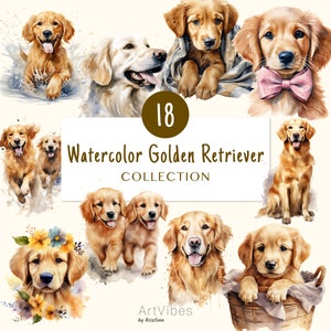Watercolor Golden Retriever | Retrievers Bundle | Dog PNG | Puppies Clipart | Cute Puppy Portrait | Digital Download | Commercial Use