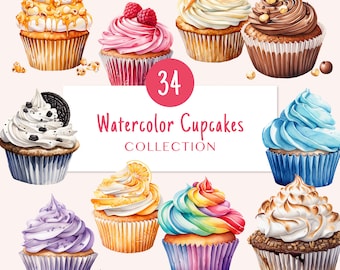 Watercolor Cupcakes | Cupcakes Bundle | Cupcake PNG | Cupcakes Clipart | Dessert Clipart | Sweets | Digital Download | Commercial Use