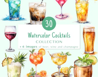 Watercolor Cocktails | Cocktails Bundle | Cocktail PNG | Cocktails Clipart | Summer Drinks | Digital Download | Commercial Use