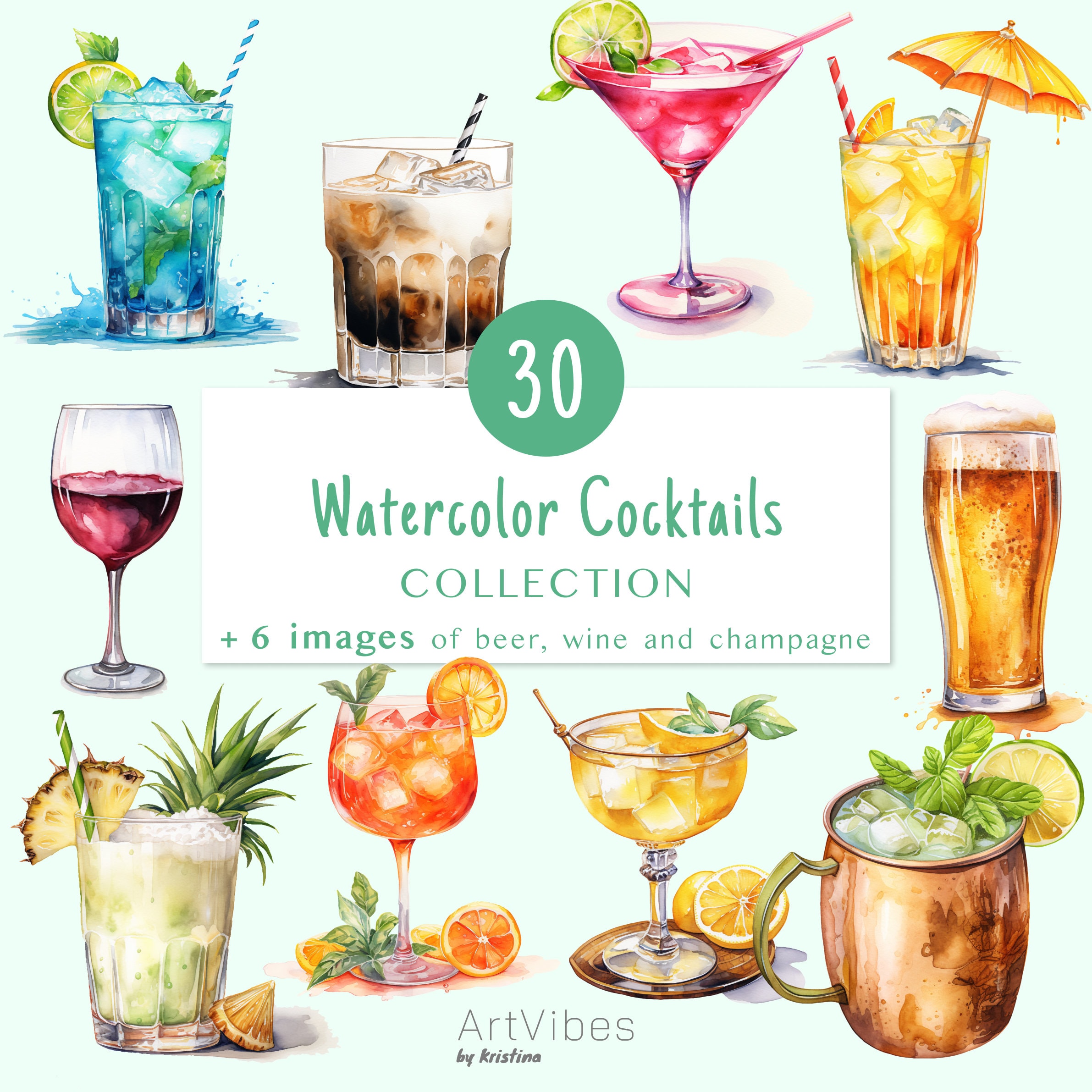Watercolor Cocktails | Cocktails Bundle | Cocktail PNG | Cocktails ...