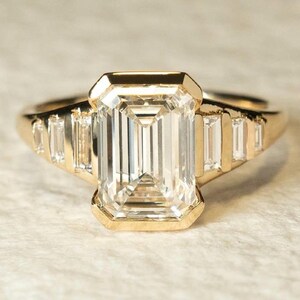 IGI Certified 2.50 Carat Emerald Cut Lab Grown Diamond Bezel Set Engagement Ring-Emerald Diamond Wedding Anniversary Gift Ring-14K Gold Ring
