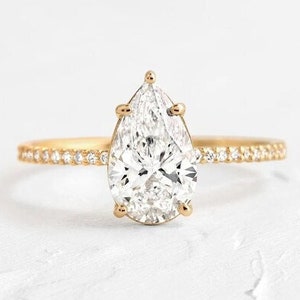 2.00 CT Pear Cut Lab Grown Diamond 14K Yellow Gold Engagement Ring