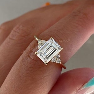 2.50 CT Emerald Cut Lab Grown Diamond Ring: 14K Yellow Gold Proposal Ring