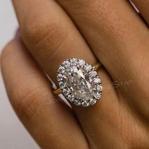2.00 CT Oval Cut Lab Grown Diamond Ring-Halo Engagement Ring-Engagement Ring-14K Gold Diamond Ring-Anniversary Gift For Women-Proposal Ring