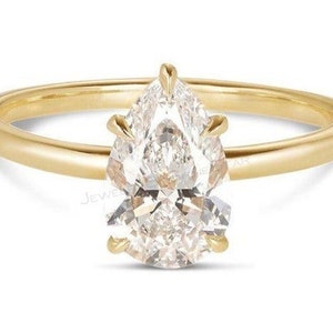 Certified 2.25 Ct Pear Lab Grown Diamond Solitaire 14k Yellow Gold Engagement Ring