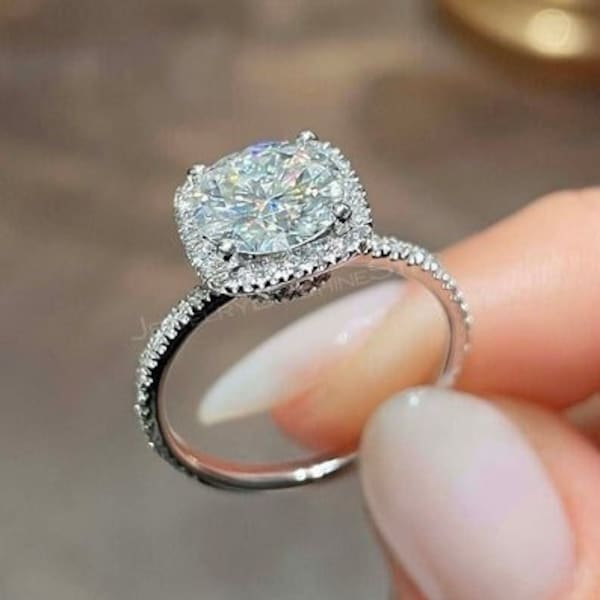 Certified 2.50 Ct Round Cut Lab Grown Diamond Halo Engagement Ring/14K Solid White Gold Halo Diamond Ring/Lab Created Diamond Wedding Ring