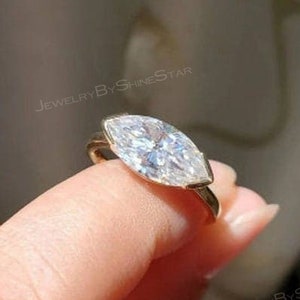 1.50 CT Marquise Cut Lab Grown Diamond Ring: Half Bezel Solitaire